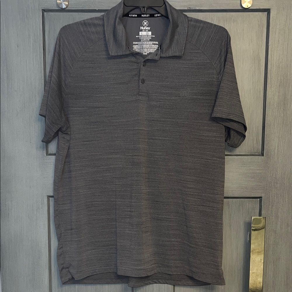 Hurley Sz Large Men’s Dark Gray Moisture Wicking Polo Shirt #golf #preppy